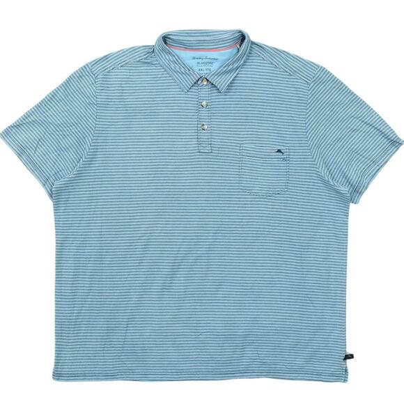 Tommy Bahama Islandzone Men's XXL Blue Striped Cotton Polo Shirt Short Sleeve - Picture 1 of 9